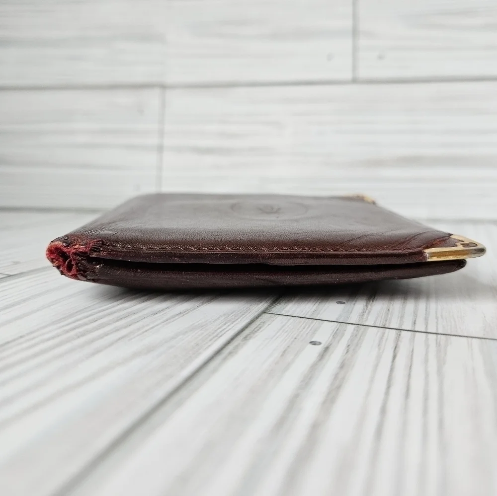 Cartier Vintage Must De Bi Fold Wallet with Coin Pouch in Burgundy Leather